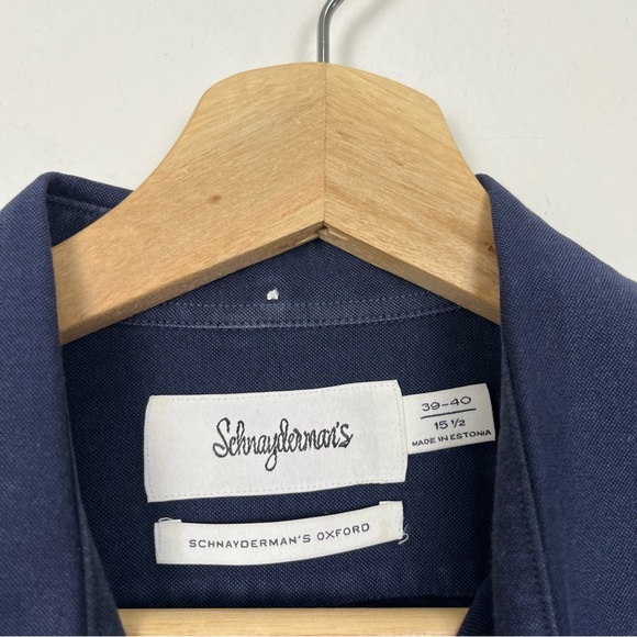 SCHNAYDERMAN'S OXFORD 100% Cotton Dark Blue Collared Shirt 39-40 15.5 Large - Picture 9 of 12